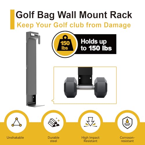Wall Mount Golf Bag Storage Rack - Wall Mount Rack for Garage, Club Dock for Golfing Bag | Space Saving | Easy Install & Use - color: Black