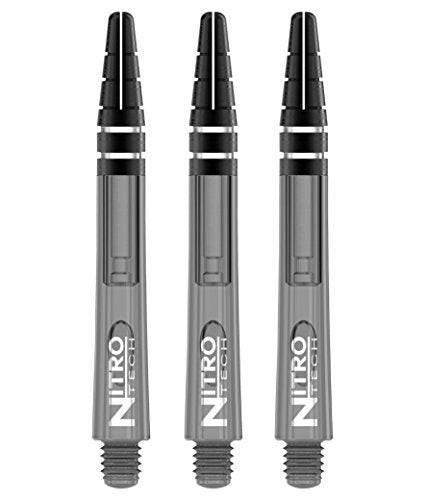 RED DRAGON Nitrotech Medium Dart Shafts - Flight Locking System for Secure Setup & Compact Control - Transparent Polymer, 42mm, 9 shafts Shafts (3 Sets), Black, Gray, White