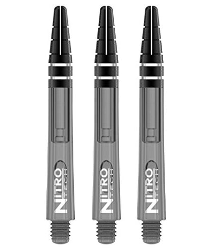 RED DRAGON Nitrotech Medium Dart Shafts - Flight Locking System for Secure Setup & Compact Control - Transparent Polymer, 42mm, 9 shafts Shafts (3 Sets), Black, Gray, White