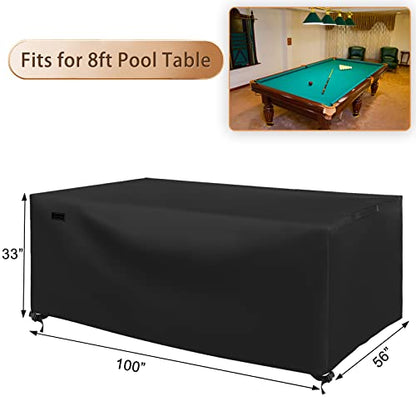 CHINCHILLA 7/8/9 ft Pool Table Cover, Waterproof Sunscreen Billiard Cover Polyester Fabric ，for Snooker Billiard Table Cover - color: Black, size: 8FT- (100"L x 56"W x 33"H)