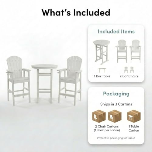 Patio Bar Tables Set of 3, HDPE Outdoor High Top Table and Chairs Set Height Table Chairs Adirondack Bar Set for Garden, Backyard, Yard, Pool, Balcony, White - color: Ø31.1" Bar Set of 3, White