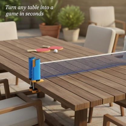 Retractable Table Tennis Net and Post Set, Clamp-On Ping Pong Net for Flat Surfaces, Portable ABS Plastic Game Accessory - color: Blue