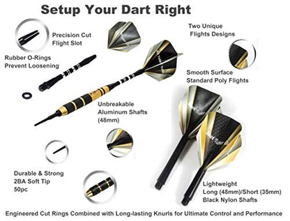 Soft Tip Darts Set - Professional Darts with Customizable Configuration, Aluminum & Plastic Shafts, O-Rings, Flights, Dart Tool, 50PC Extra 2BA Tips - color: 17g-Signature-STC10414