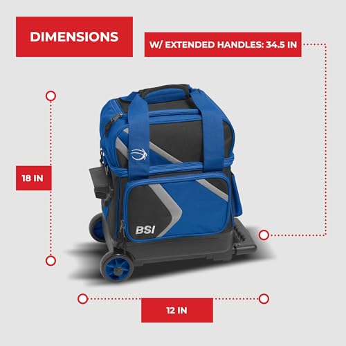 BSI Dash Roller Bowling Bag with Smooth Rolling Wheels, Padded Ball Compartment, Retractable Locking Handle, & Shoe Pocket - color: Black/Blue/Gray, style: Single
