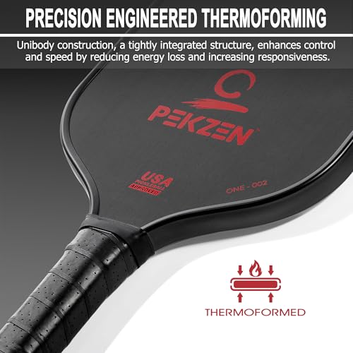 Limited Edition - PEKZEN Professional Pickleball Paddle Crafted with Japan T700 Carbon Fiber, Thermoformed Process with Minimalist Design - color: Fiery Red