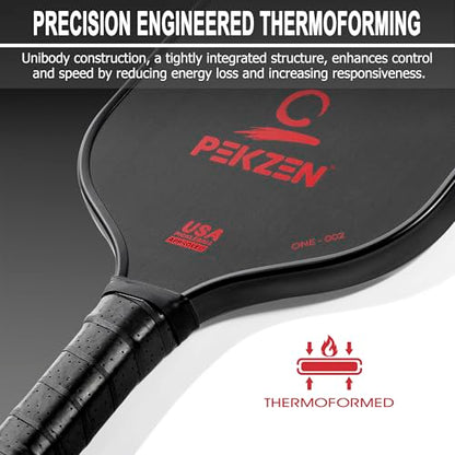 Limited Edition - PEKZEN Professional Pickleball Paddle Crafted with Japan T700 Carbon Fiber, Thermoformed Process with Minimalist Design - color: Fiery Red