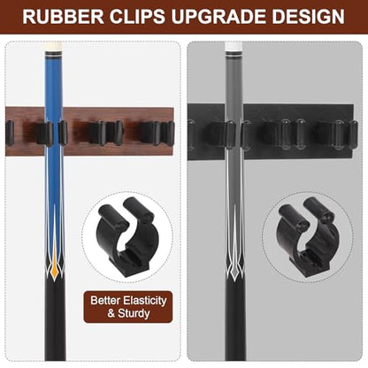 Pool Stick Holder - 7 Pool Cue Rack Wall Mount With Cue Rest and Ball holder, Wooden Pool Table Accessories Equipment Organizer, Billiard Cue Racks for Game Room Men Cave- Brown - color: Brown