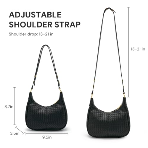 Shoulder Bags for Women Small Hobo Bags Crescent Shaped Cute Retro Tote Handbag Mini Clutch Purse with Zipper Closure - color: Black Woven