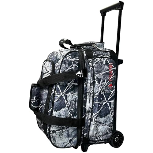 Pyramid Deluxe Double Roller 2 Ball Bowling Bag with Large Separate Shoe Compartment (Up To 2 Pairs Of Shoes) and Accessory Pockets, Sturdy Square Handle - Extends to 40" - Pro Options Available - color: Pro Barbed Wire