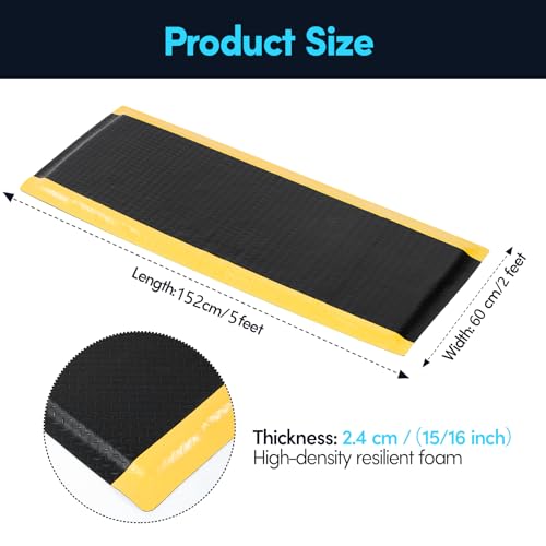 2 x 5 FT Anti Fatigue Mats Industrial 15/16 Inch Thick Soft Sponge Ergonomic Mat Durable Heavy Duty Diamond Plate for Standing Non Slip Industrial Grade Floor Mat for Leg & Back Pain - size: 59.9"L x 23.6"W x 0.9"Th