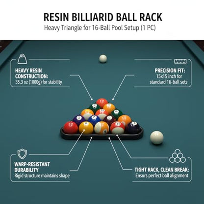 Heavy Resin Pool Ball Rack, Standard 15-Ball Triangle for Billiard Tables, Black