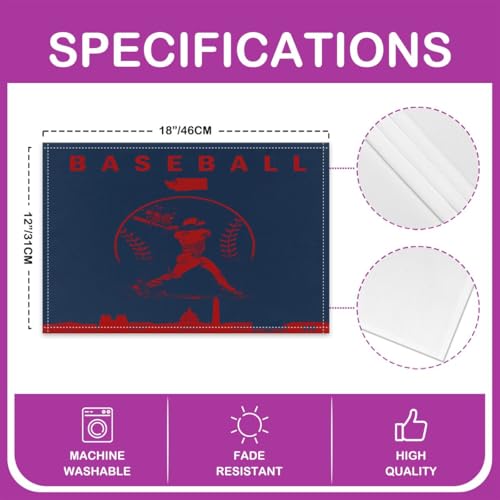 Erosebridal Baseball Placemats Set of 4 Sports Games Place Mat Softball Placement Mats Athlete City Silhouette Table Mats for Dining Table Setting, Navy Blue Red White - color: Navy Blue Red White
