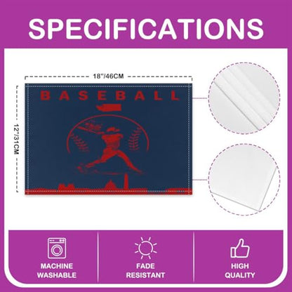 Erosebridal Baseball Placemats Set of 4 Sports Games Place Mat Softball Placement Mats Athlete City Silhouette Table Mats for Dining Table Setting, Navy Blue Red White - color: Navy Blue Red White