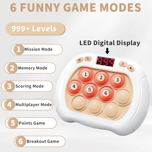 Intoypad Pop Game Light Up Fidget Toy for Kids, 6 Modes LED Screen Quick Push Game Controller Electric Fidget Popper Car Games Quick Push Bubble Games Birthday Toys for Kids White - style: White