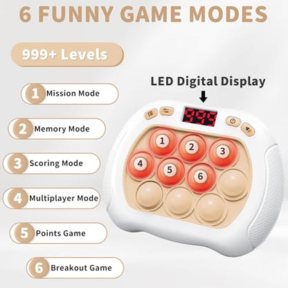Intoypad Pop Game Light Up Fidget Toy for Kids, 6 Modes LED Screen Quick Push Game Controller Electric Fidget Popper Car Games Quick Push Bubble Games Birthday Toys for Kids White - style: White