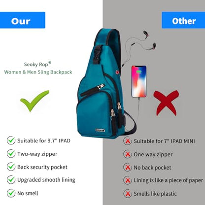Seoky Rop Men Women Sling Backpack Nylon Water Resistant Shoulder Chest Crossbody Sling Bag with USB Charging Port - color: Dark Green