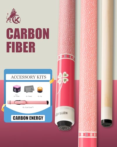 KONLLEN Pink Pool Stick, Low Deflection Young Fashionable Pink Professional Pool Cue Set, Includes Color tip, Pink Cue Bag, Towel and Chalk