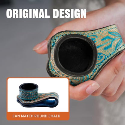 KONLLEN Leather Engraved Chalk Holder Magnetic Vegetable Tanned Leather Pool Cue Snooker Silent Billiard Accessories - color: 03VT Holder-Blue-round