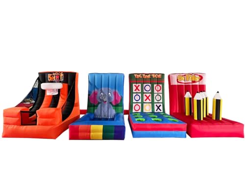 4 in 1 Inflatable Carnival Game Inflatable Sport Games Multi Sports Play Ring Toss Basketball Hoop Game for School Playground/Family/Team - style: 4 in 1