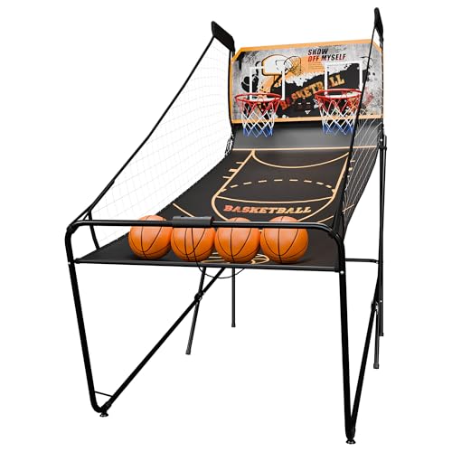 Basketball Arcade Game Shot Creator Indoor Foldable Electronic Double Shootout Sport Game Official Home Dual Shot Basketball 2 Player with 4 Balls (Black Gold) - color: Black Gold