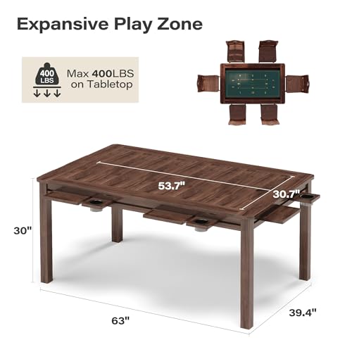 LAUSAINT HOME Board Game Table with Removable Table Top, 54” x 31” Play Area, Gaming and Dining Table with EVA Play Mat, Detachable Cup Holders and Trays for 6 Players, for Card, DND and Poker, Walnut - size: REC Table