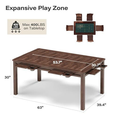 LAUSAINT HOME Board Game Table with Removable Table Top, 54” x 31” Play Area, Gaming and Dining Table with EVA Play Mat, Detachable Cup Holders and Trays for 6 Players, for Card, DND and Poker, Walnut - size: REC Table