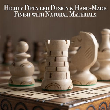Wegiel Grand Royal Wooden Chess Set for Adults and Kids - 18 Inch Luxury Chess Set, Handcrafted from Premium Beech and Birch Wood - Unique Folding Design with Storage - color: Grand Royal