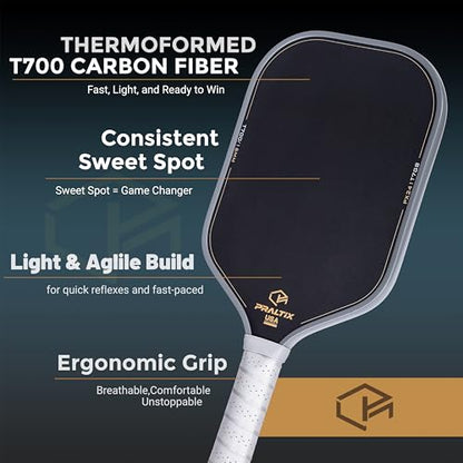 T700 Carbon Fiber Pickleball Paddles - USAPA Standard, Thermoformed Polypropylene Core, Anti-Slip Comfort Grip, Large Sweet Spot for Power Play, Intermediate and Advanced Players - style: Classic