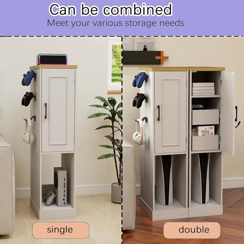 44.5” Media Storage Cabinet, Media Cabinet with 2 Built-in Drawers 3 Hooks & Shelf, Stereo Cabinet for Living Room, Easy Assembly