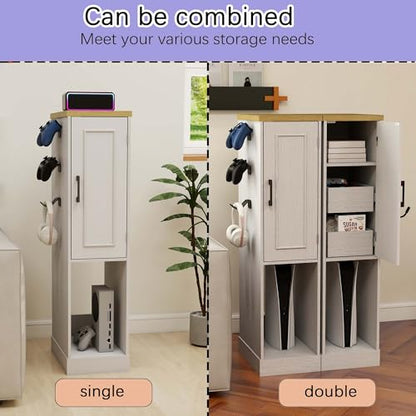 44.5” Media Storage Cabinet, Media Cabinet with 2 Built-in Drawers 3 Hooks & Shelf, Stereo Cabinet for Living Room, Easy Assembly