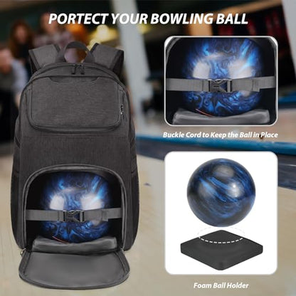 Bosynoy Bowling Backpack, Bowling Ball Bag Totes for Single Ball with Shoe Compartment & Foam Padded, Fits Shoes Up to US Mens Size 16, Grey - color: Black