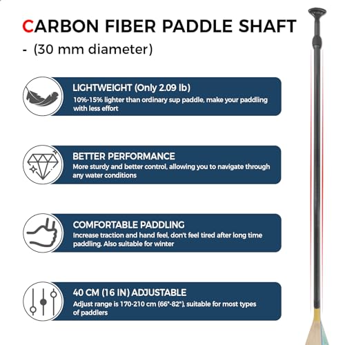 SUP Paddleboard Paddle with Carbon Fiber Shaft and Enhanced PP Blade, Adjustable Stand Up Paddle Board Paddle, 66-82" (170-210 cm), Bamboo Pattern Series - color: Bamboo&Geen Wave Pattern