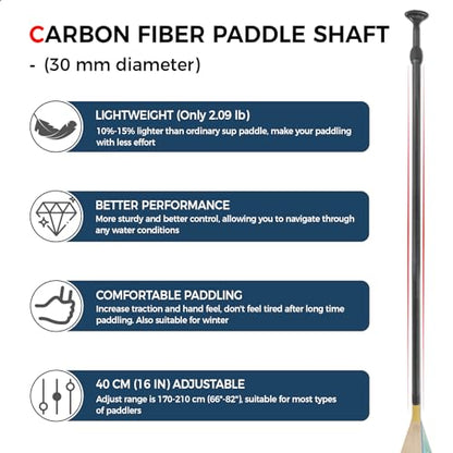 SUP Paddleboard Paddle with Carbon Fiber Shaft and Enhanced PP Blade, Adjustable Stand Up Paddle Board Paddle, 66-82" (170-210 cm), Bamboo Pattern Series - color: Bamboo&Geen Wave Pattern