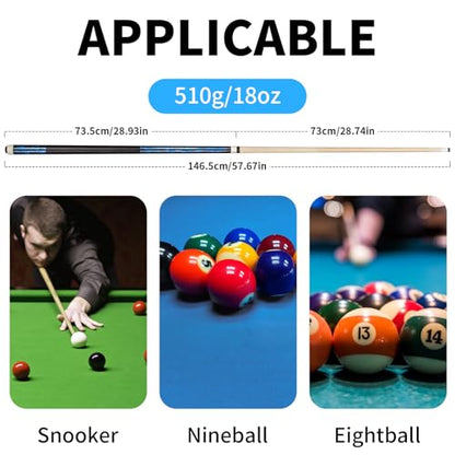 LOTKEY Pool Cue Stick,58"/52"/48"/42" Pool Cue Set of 4/2/1 Billiard Cues Sticks for Professional,Pool Sticks for Adults 14 15 19 20 21oz House Bar with 2 Billiard Chalk - color: 18oz Blue (1 piece)