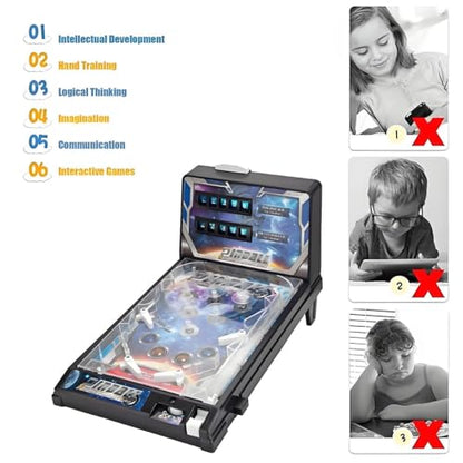 Electronic Tabletop Pinball Game - Retro Arcade Machine with Lights, Sounds and Scoreboard, Desktop Ball Shooting Toy for Family Kids, Birthday Party