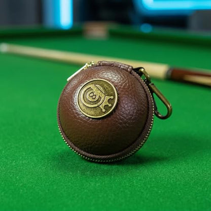 Premium PU Leather Billiard Cue Ball Case with Clip, Durable Synthetic Pool Ball Bag with Zipper & Swivel Snap Hook, Professional Billiard Accessory for 2-1/4" Regulation Size Training Ball