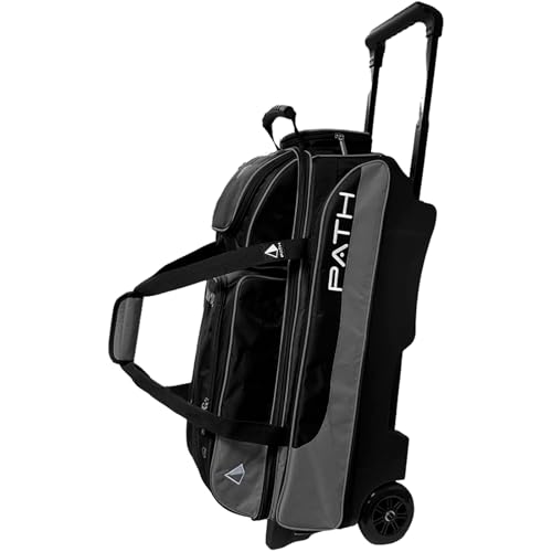 Pyramid Path Triple Premium Deluxe Roller Bowling Bag With Extra Large Separate Shoe Compartment (Up To US Mens Size 16) and 5 Accessory Pockets, 5" Wheels, Retractable Locking Handle - Extends to 42" - color: Black/Silver