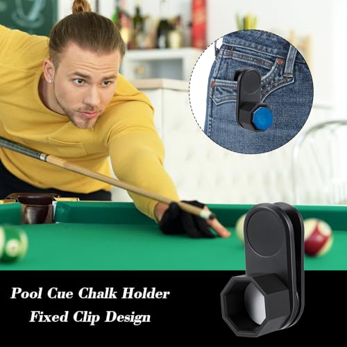 Octagon Pool Chalk Holder with Magnetic Belt Clip, Portable Billiard Cue Chalk Holder, Snooker Accessories, Black & White, Plastic + Magnet