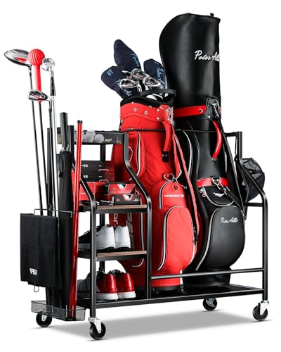 FHXZH Golf Bags Storage Garage Organizer- Golf Bag Stand for Golf Bags, Clubs, Balls, Golf Equipment Accessories, Golf Bag Storage Rack with Wheels for Garage, Club, Basement - style: 2 Golf Bag Organizer