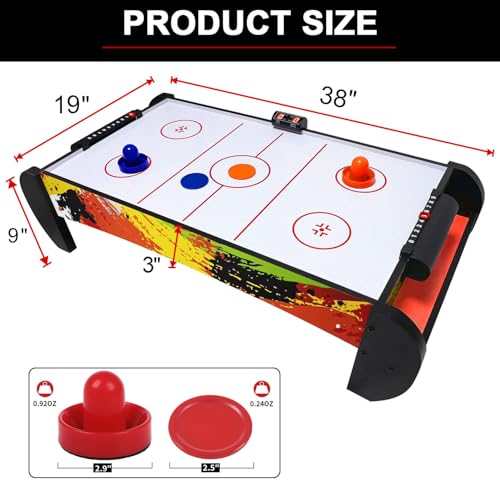 Air Hockey Table for Kids | Tabletop Air Hockey for Children, Girls, Boys, Teens with Air Hockey Pucks and Paddles, Electronic Fans - color: Orange/Black