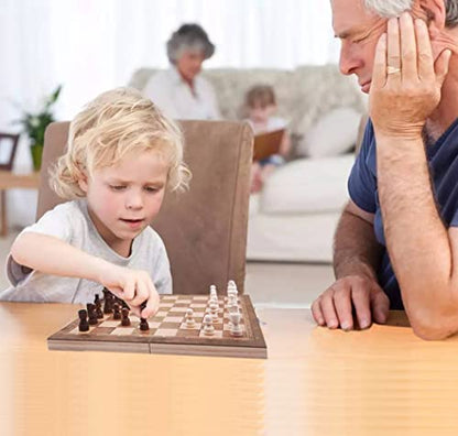 Folding Storage Wooden Chess Board Sets - 3 in 1 Chess Board Game for Adults and Kids (Backgammon, Checkers), Exquisite Wooden Chess Set - size: 13.4x13.4 inches