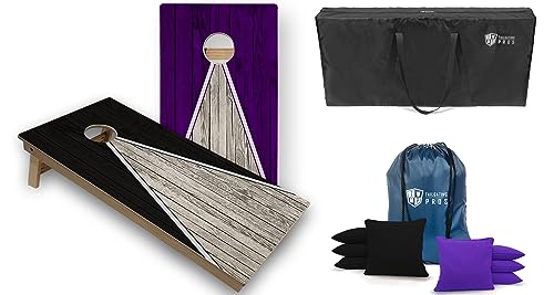 Tailgating Pros Pyramid Design Tournament Grade Cornhole Boards w/Built-in LEDs: Multicolor Lights, Bean Bags and Carrying Case - 4'x2' Regulation Cornhole Set - color: Black/Purple