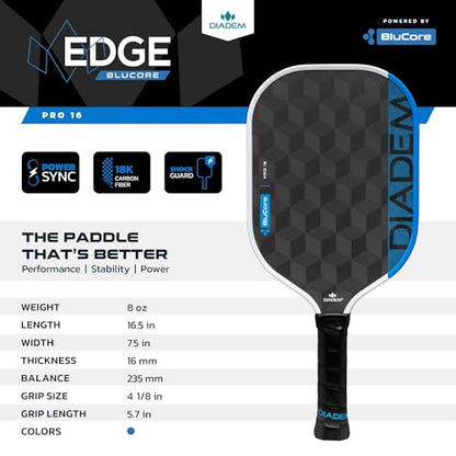 Diadem Edge BluCore Pro Pickleball Paddle | Ultimate Power, Spin & Consistency, Extended Reach, Premium 18K Carbon Fiber, PowerSync Foam Core | USAPA Approved - style: Pro 16