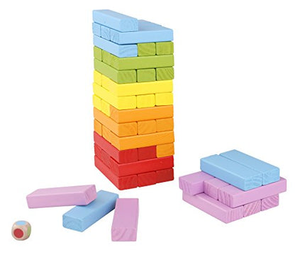 Pidoko Kids Wooden Stacking Building Blocks (49 Pcs) - Colorful Tumbling Blocks Board Games for Family Game Night - Montessori Toys Gifts, Includes Storage Bag