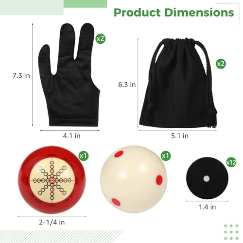 2 PCS Billiards Cue Balls, 2-1/4 in Pool Cue Practice Training Set, Accessories Kit for Beginners Pros, Includes 3-Finger Gloves, Stickers, Carry Bags