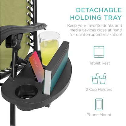 Best Choice Products Set of 2 Adjustable Steel Mesh Zero Gravity Lounge Chair Recliners w/Pillows and Cup Holder Trays - Dusty Green/Black - color: Dusty Green, size: Standard
