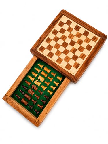 Crafted Chess Art- Handmade Personalised Luxury Chess Set-Mens Personalised Gift- Magnetic Wooden Chess Set- Travel Chess Games - Birthday Chess Gift- (5 Inches) (Acacia Wood) (5 Inches/ 12.7 Cm) - color: 5 Inch Chess Board