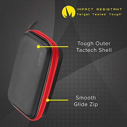 Casemaster Sentinel 6 Dart Case, Holds Extra Accessories, Tips, Shafts and Flights, Compatible with Steel and Soft Tip Darts, Impact & Water Resistant Tactech Shell, Red Zipper - color: Red