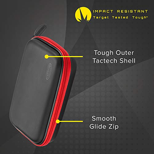 Casemaster Sentinel 6 Dart Case, Holds Extra Accessories, Tips, Shafts and Flights, Compatible with Steel and Soft Tip Darts, Impact & Water Resistant Tactech Shell, Red Zipper - color: Red