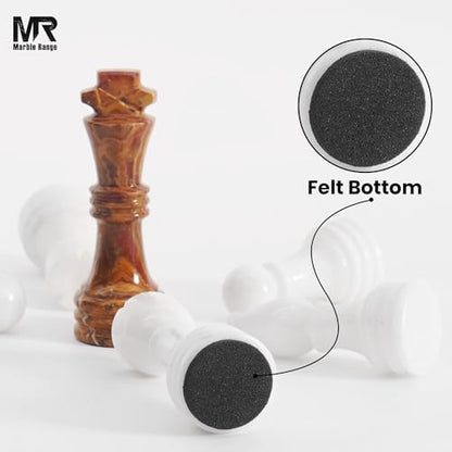 Marble Chess Pieces 3.5 Inch King Handmade White and Dark Brown 32 Chess Figures for Board Games, Suitable for Travel Games - color: White and Dark Brown
